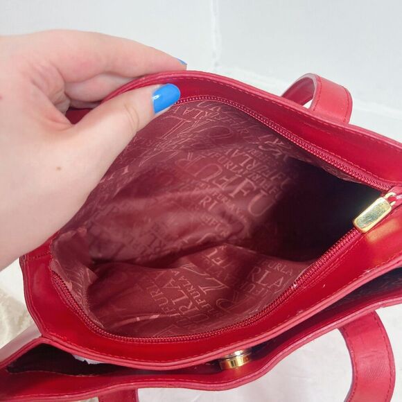 Furla Vintage Red Leather Shoulder Bag Handbag Purse Candy Apple Cherry - Picture 5 of 13
